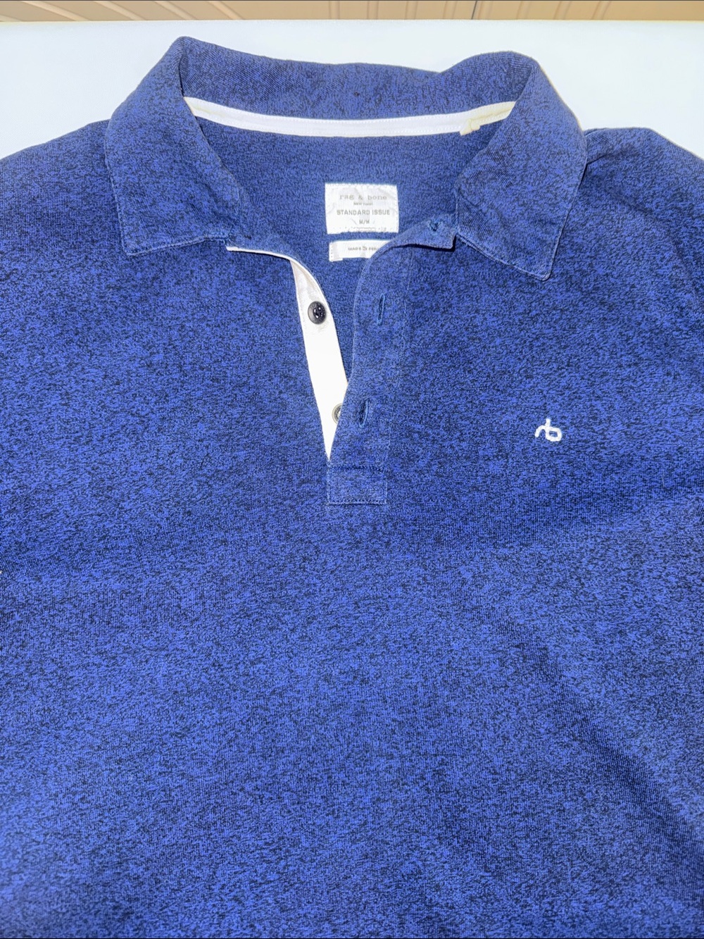 rag & bone Men's Navy Polo with White Placket Trim